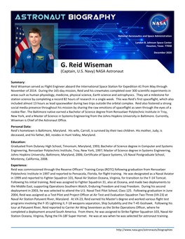 G. Reid Wiseman (Captain, U.S