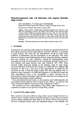 Photoelectrochemical Solar Cell Fabrication with Tungsten Diselenide Single Crystals