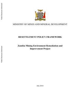 Ministry of Mines and Mineral Development Resettlement