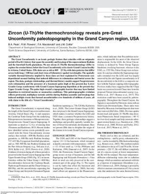 (U-Th)/He Thermochronology Reveals Pre-Great Unconformity Paleotopography in the Grand Canyon Region, USA B.A