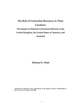 The Role of Curriculum Resources in Three Countries: the Impact of National Curriculum Reforms in the United Kingdom, the United States of America, and Australia