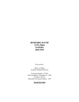 Burford, David (1791-1864) Papers 1810-1915