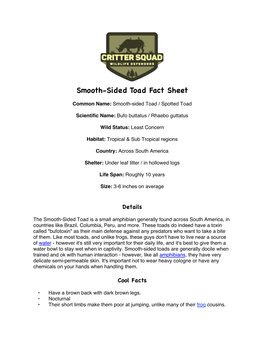 Smooth-Sided Toad Fact Sheet