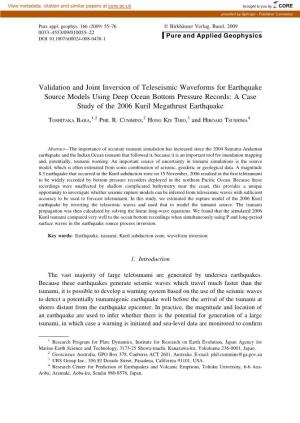 Validation and Joint Inversion of Teleseismic Waveforms for Earthquake Source Models Using Deep Ocean Bottom Pressure Records