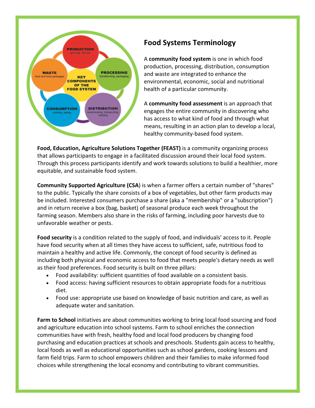 Food Systems Terminology