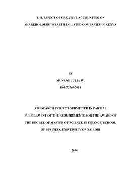 The Effect of Creative Accounting on Shareholders' Wealth in Listed