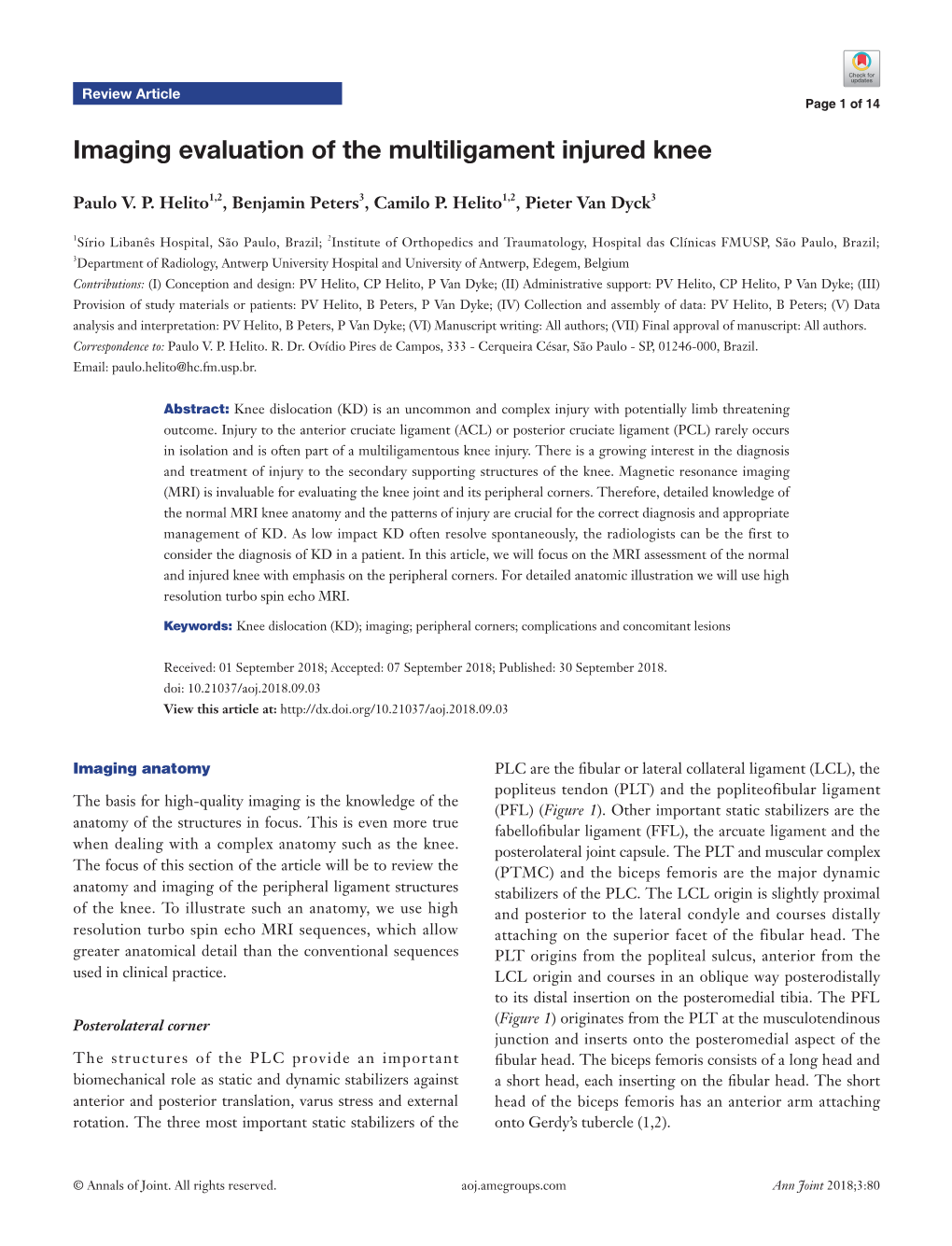 Imaging Evaluation of the Multiligament Injured Knee