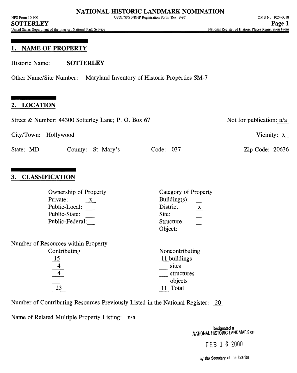 Page 1 United States Department of the Interior, National Park Service National Register of Historic Places Registration Form