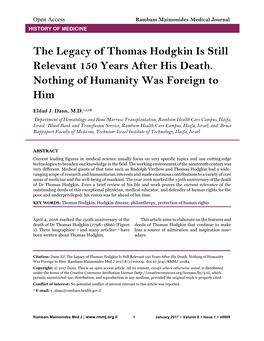 The Legacy of Thomas Hodgkin Is Still Relevant 150 Years After His Death