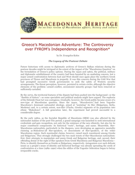 Greece's Macedonian Adventure: the Controversy Over