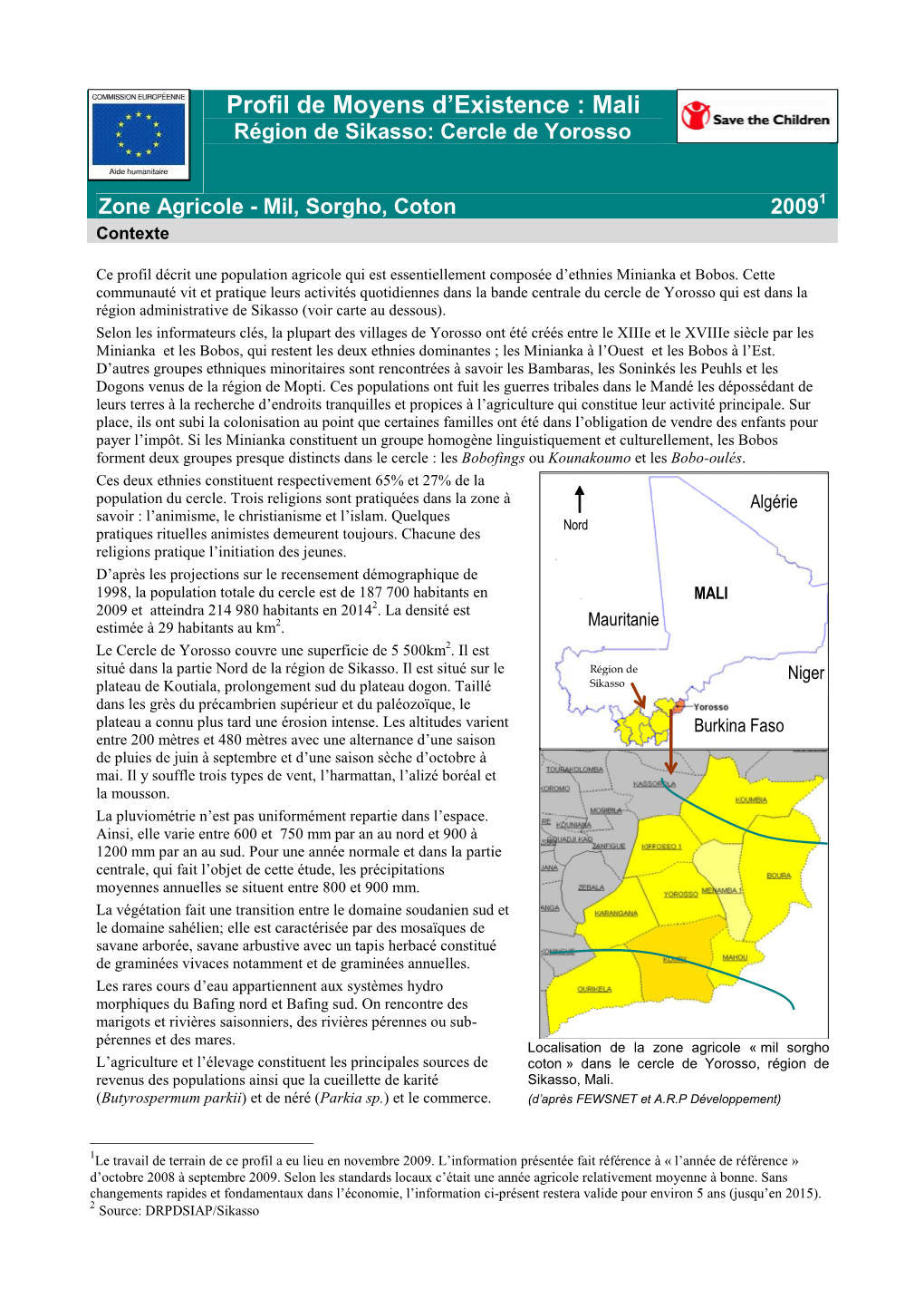 Mali Profil Sikasso Zone Agricole Mil Sorgho Coton Cercle De Yorosso Version Française Page 2 De 13