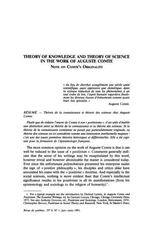 Theory of Knowledge and Theory of Science in the Work of Auguste Comte