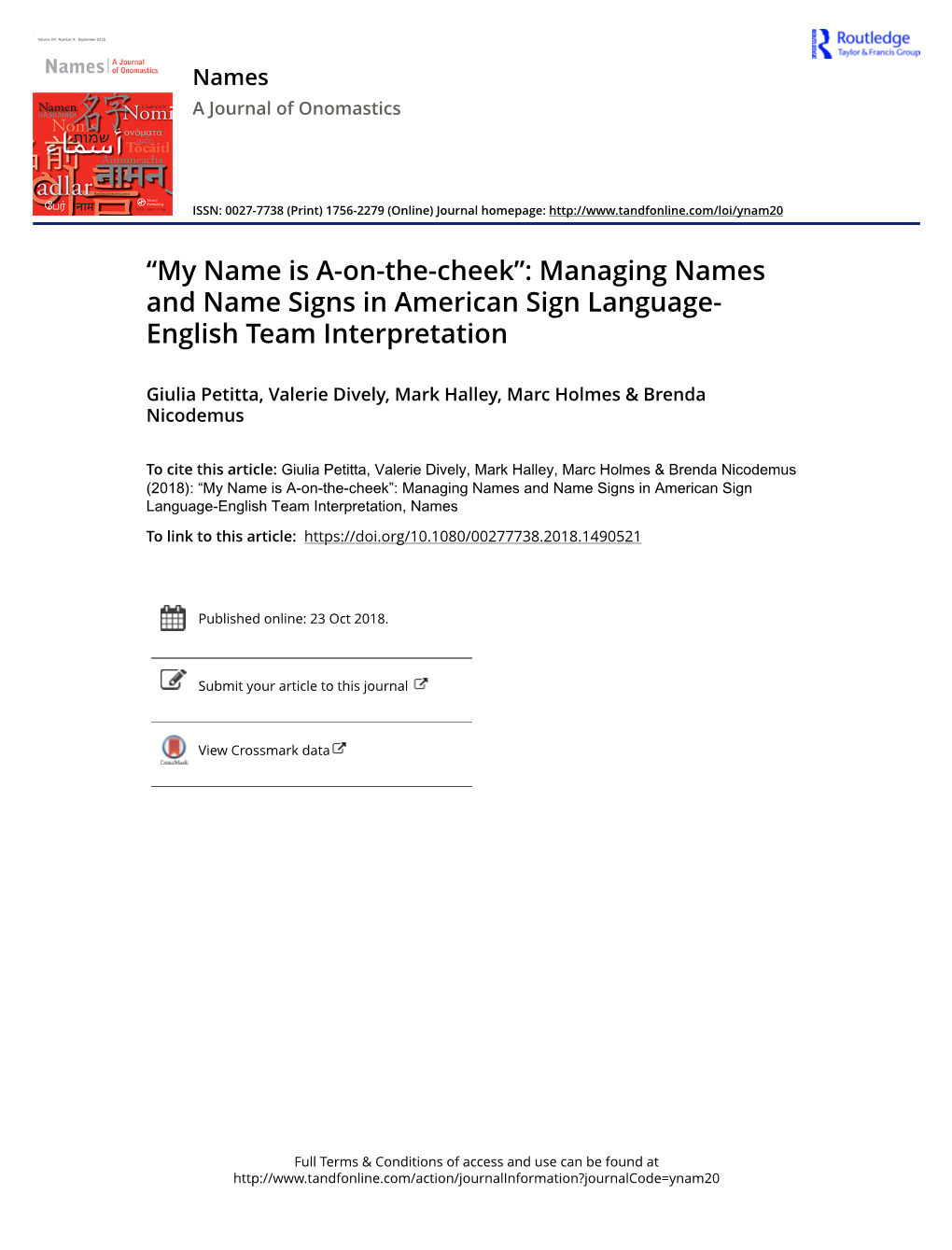 Managing Names and Name Signs in American Sign Language- English Team Interpretation