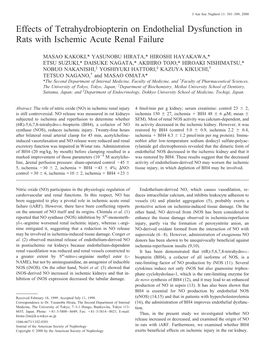 Effects of Tetrahydrobiopterin on Endothelial Dysfunction in Rats with Ischemic Acute Renal Failure