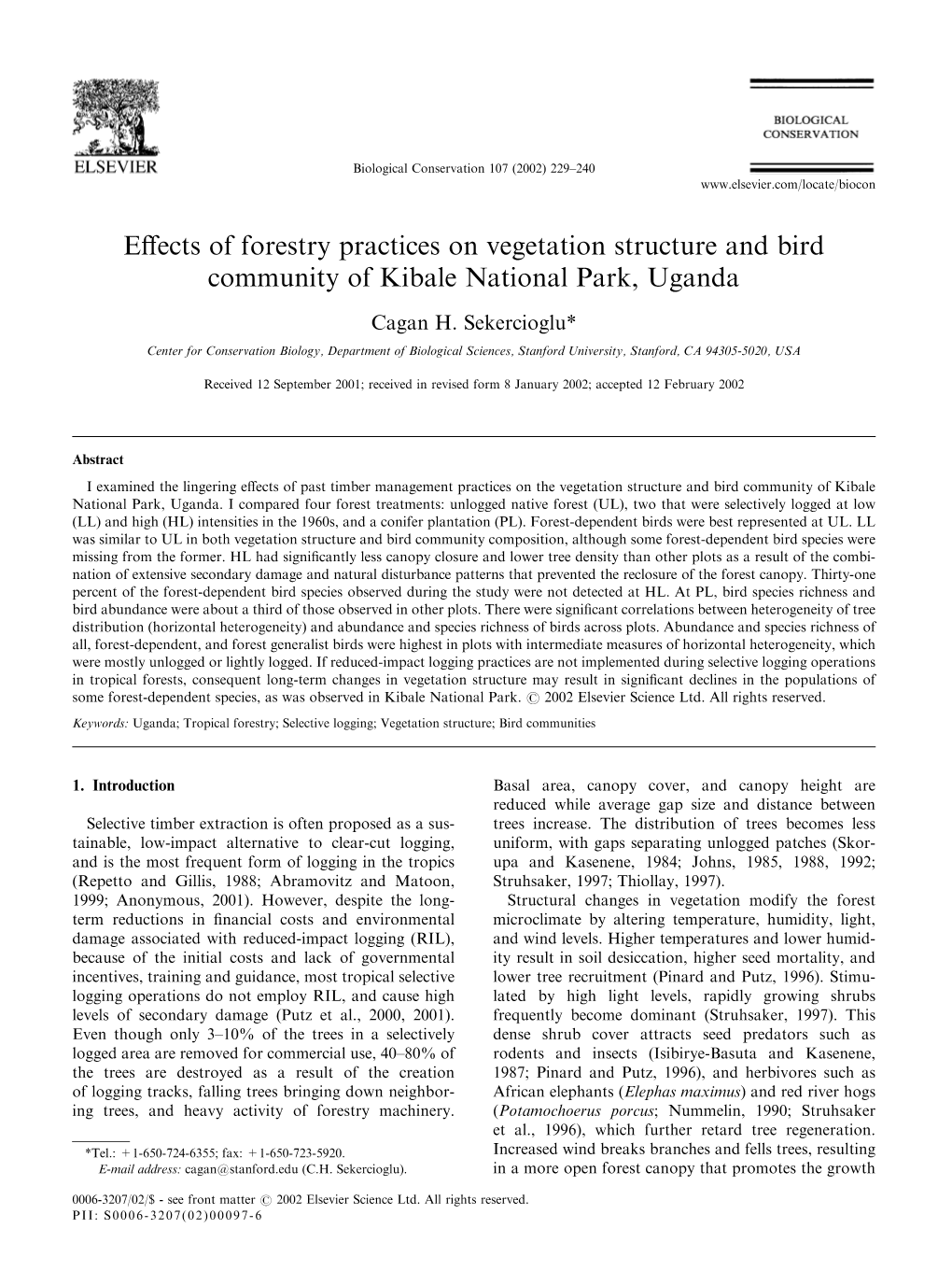 Effects of Forestry Practices on Vegetation Structure and Bird