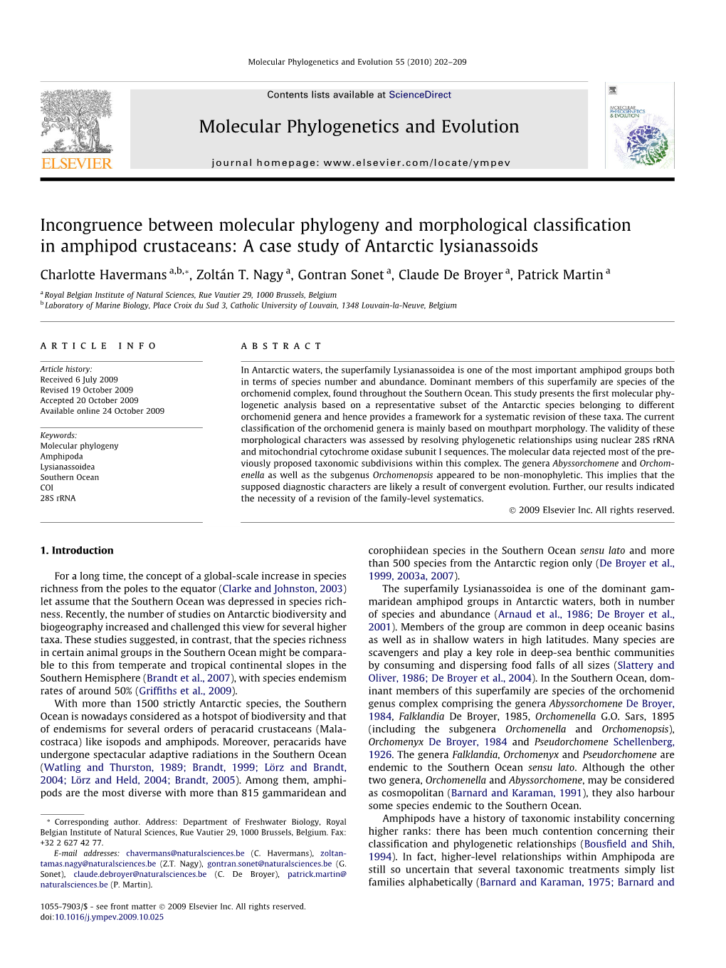 Incongruence Between Molecular Phylogeny and Morphological Classification in Amphipod Crustaceans