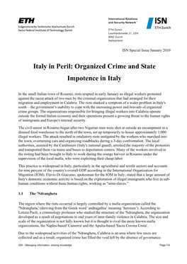 Italy in Peril: Organized Crime and State Impotence in Italy