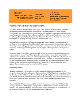 Propagation of Mugo Pine Successful, Vol.12, Issue 1