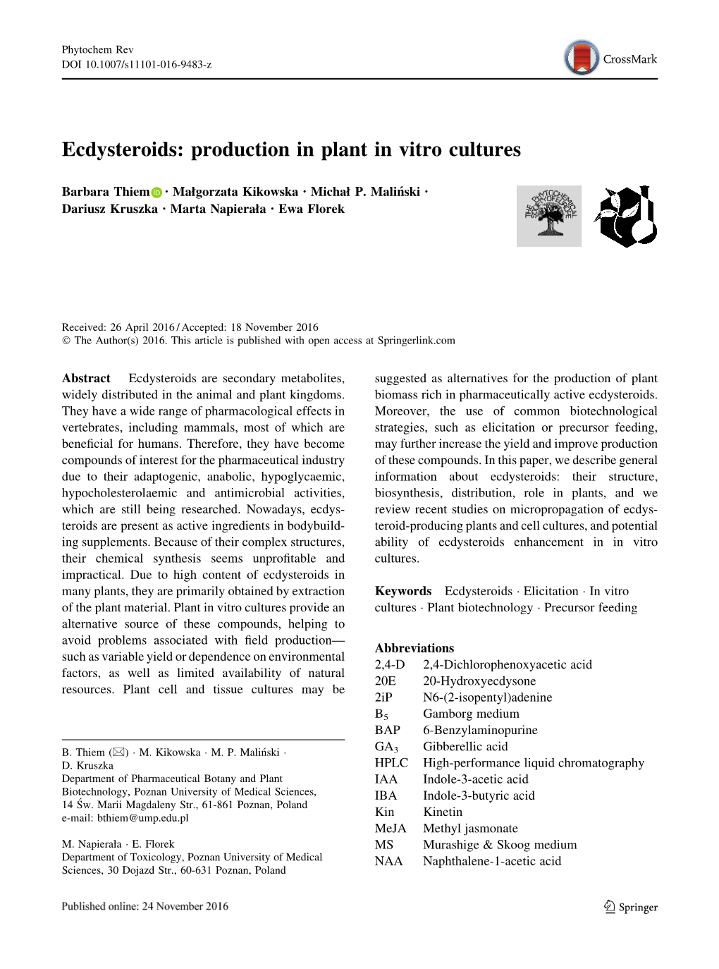 Ecdysteroids: Production in Plant in Vitro Cultures