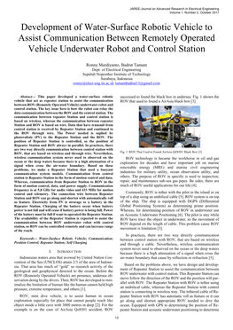 Development of Water-Surface Robotic Vehicle to Assist Communication Between Remotely Operated Vehicle Underwater Robot and Control Station