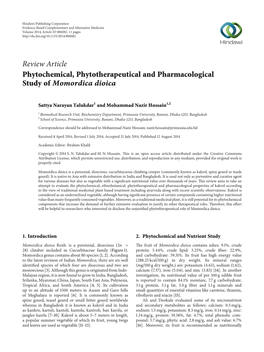 Phytochemical, Phytotherapeutical and Pharmacological Study of Momordica Dioica