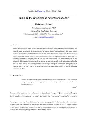 Hume and the Principles of Natural Philosophy