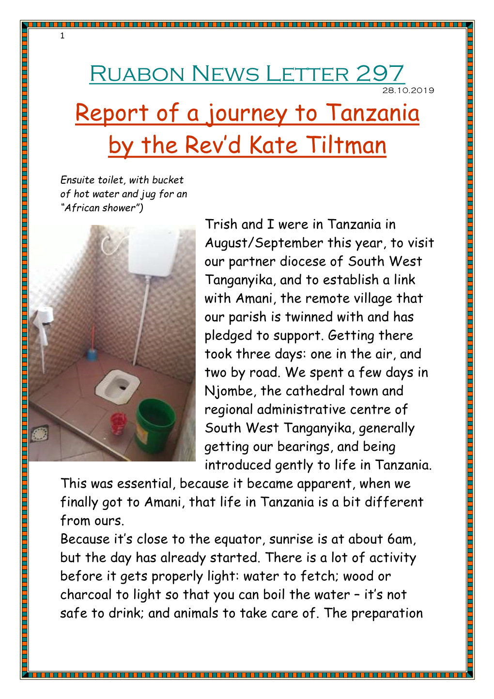 Ruabon News Letter 297 Report of a Journey to Tanzania by the Rev'd