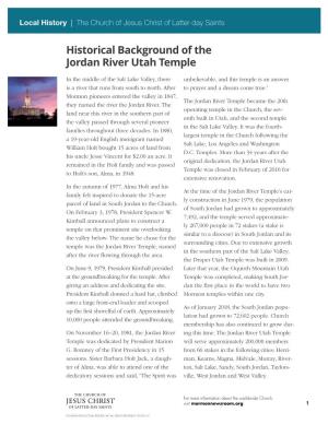 Jordan River Utah Temple History