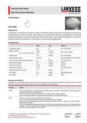 Caprolactam Technical Data Sheet