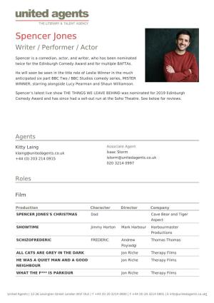 Spencer Jones Writer / Performer / Actor