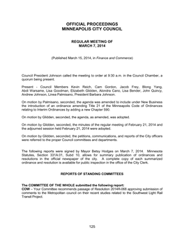 Council Proceedings, March 7, 2014