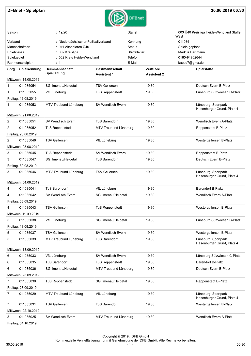 Dfbnet - Spielplan 30.06.2019 00:30