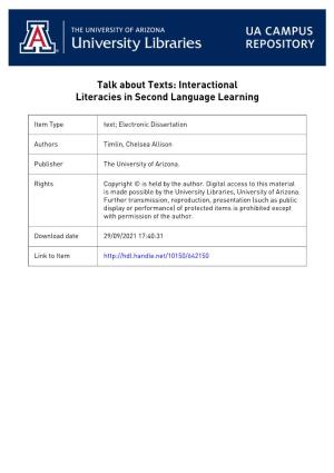 Talk About Texts: Interactional Literacies in Second Language Learning