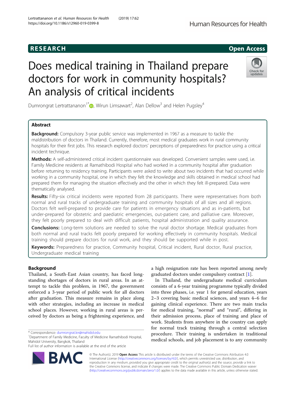 Does Medical Training in Thailand Prepare Doctors for Work In