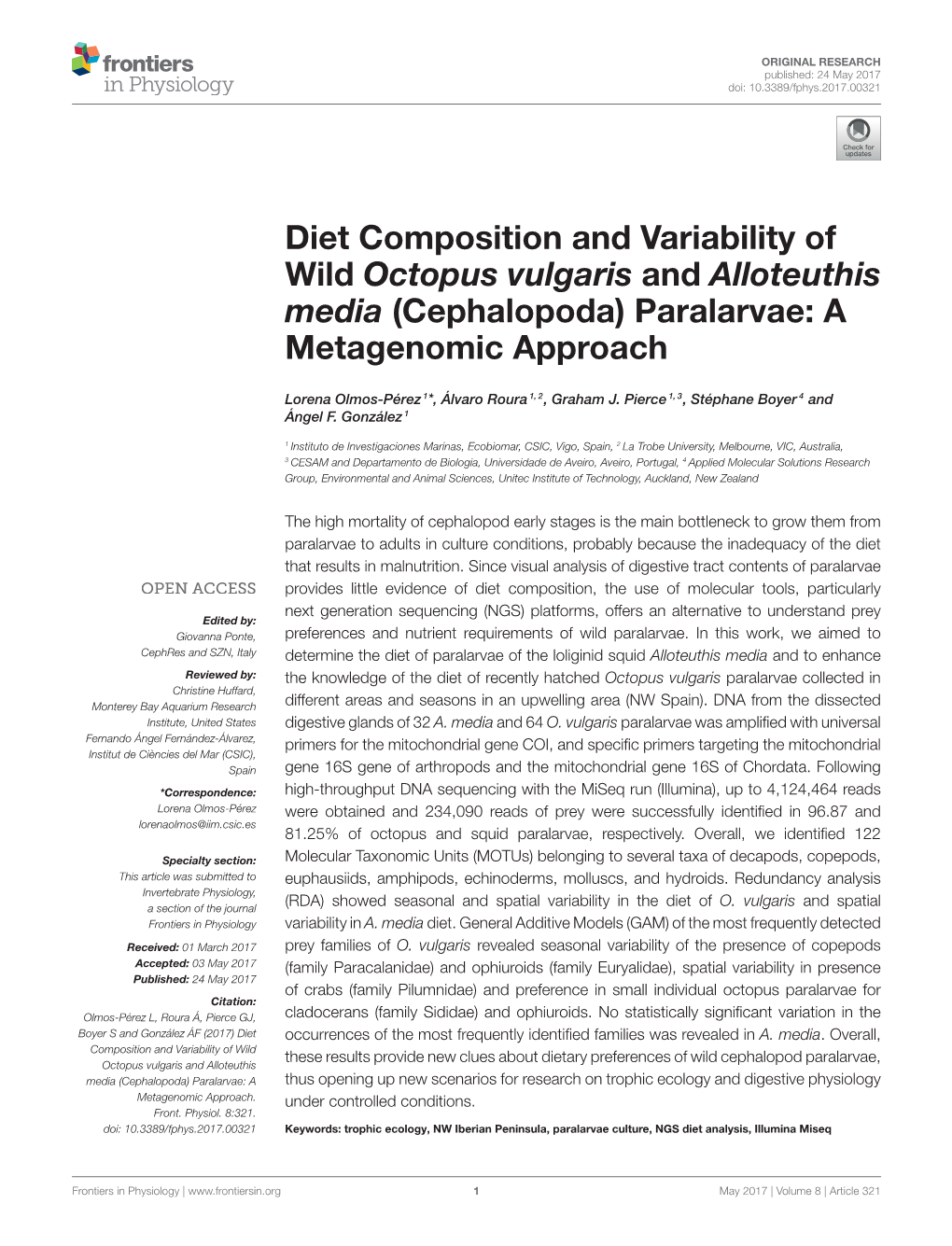 Diet Composition and Variability of Wild Octopus Vulgaris and Alloteuthis Media (Cephalopoda) Paralarvae: a Metagenomic Approach