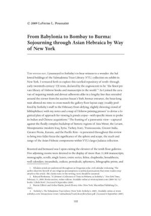 From Babylonia to Bombay to Burma: Sojourning Through Asian Hebraica by Way of New York