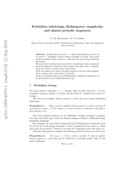 Arxiv:1009.4455V1 [Math.CO] 22 Sep 2010 Uhta O Any for That Such Inte Asta Hr Xssa Nnt Eunewtot(Suﬃc F Without Sequence Inﬁnite an Exists Substrings