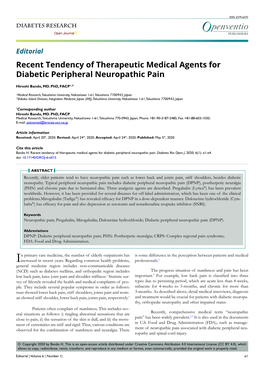 Recent Tendency of Therapeutic Medical Agents for Diabetic Peripheral Neuropathic Pain