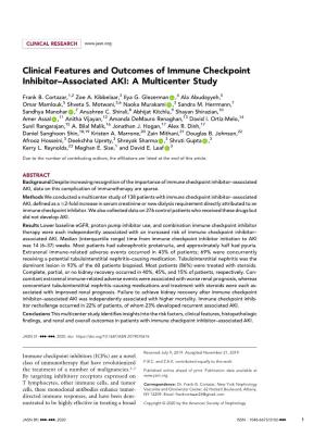 Clinical Features and Outcomes of Immune Checkpoint Inhibitor–Associated AKI: a Multicenter Study