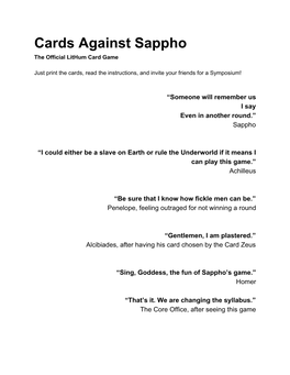 Cards Against Sappho the Official Lithum Card Game