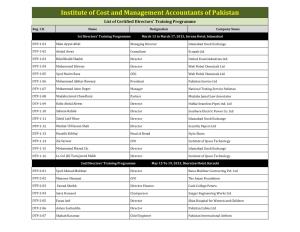 Institute of Cost and Management Accountants of Pakistan List of Certified Directors' Training Programme