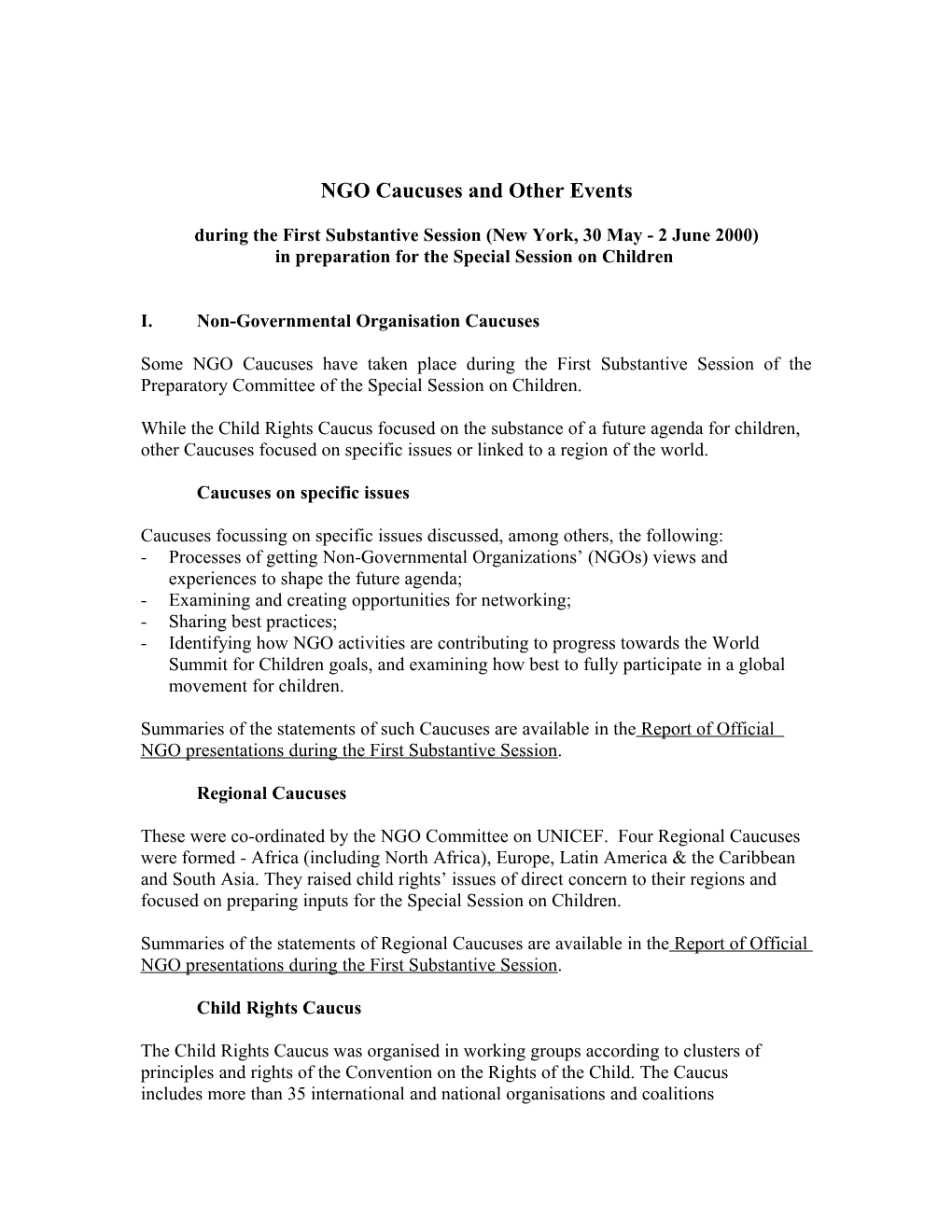 NGO Caucuses and Other Events