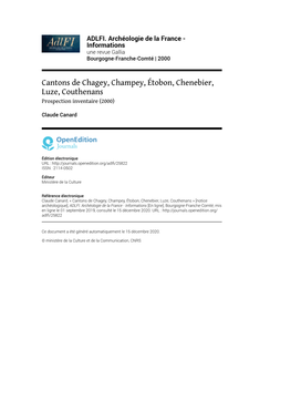 Cantons De Chagey, Champey, Étobon, Chenebier, Luze, Couthenans Prospection Inventaire (2000)