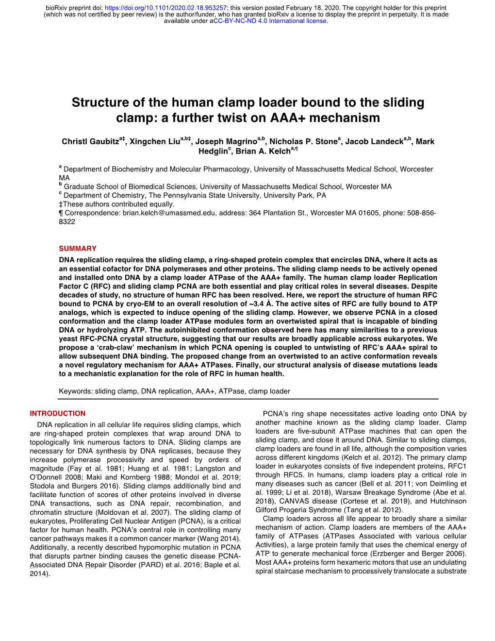 Structure Of The Human Clamp Loader Bound To The Sliding Clamp: A ...