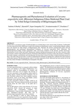 Pharmacognostic and Phytochemical Evaluation of Curcuma Angustifolia Roxb