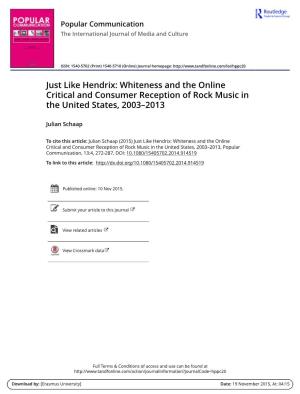 Just Like Hendrix: Whiteness and the Online Critical and Consumer Reception of Rock Music in the United States, 2003–2013