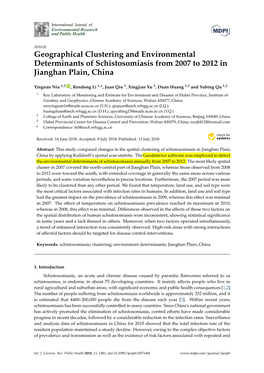 Geographical Clustering and Environmental Determinants of Schistosomiasis from 2007 to 2012 in Jianghan Plain, China