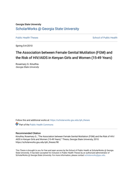 The Association Between Female Genital Mutilation (FGM) and the Risk of HIV/AIDS in Kenyan Girls and Women (15-49 Years)