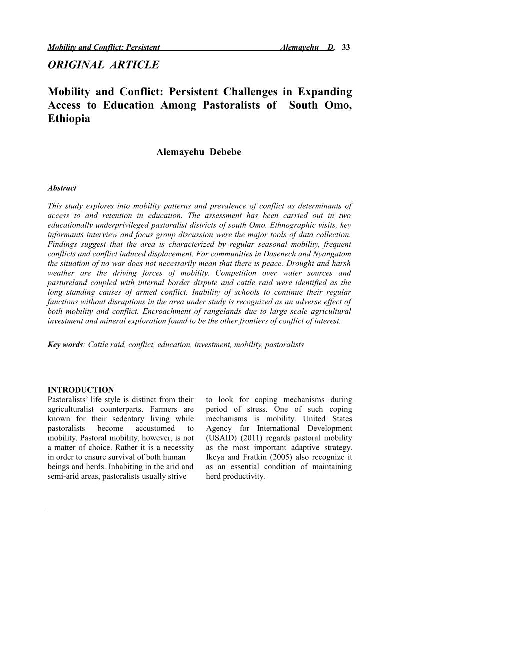 Mobility and Conflict: Persistent Alemayehu D