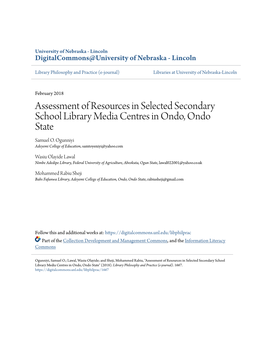 Assessment of Resources in Selected Secondary School Library Media Centres in Ondo, Ondo State Samuel O